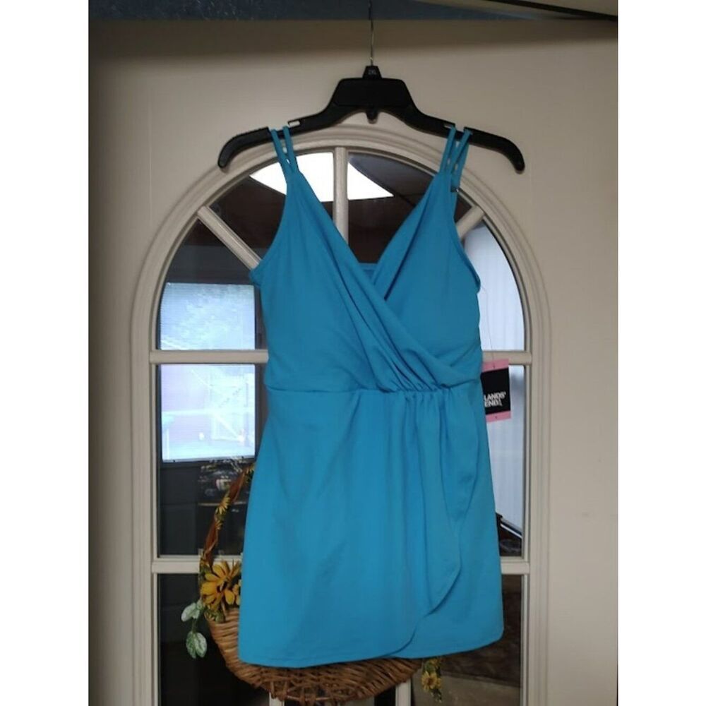 New Lands End Light Blue One Piece Buit In Bra Swim Dress Women's Small